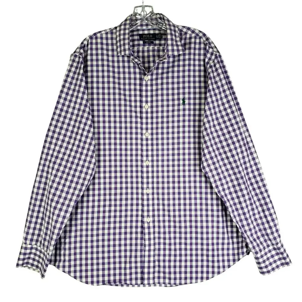 Polo Ralph Lauren Shirt Oxford Men's Size XL Purple Plaid LS Button Down